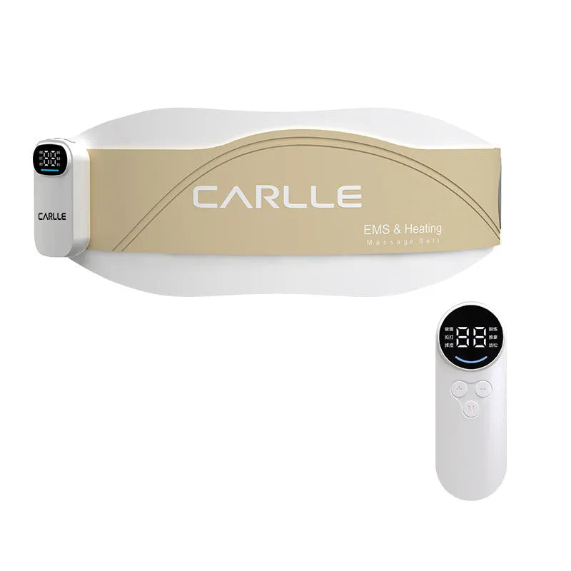 Beige rechargeable waist support belt with micro current and red light heating, remote control included