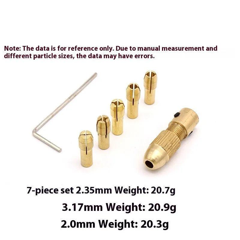 Miniature self-tightening electric drill chuck with hard alloy collets in multiple sizes