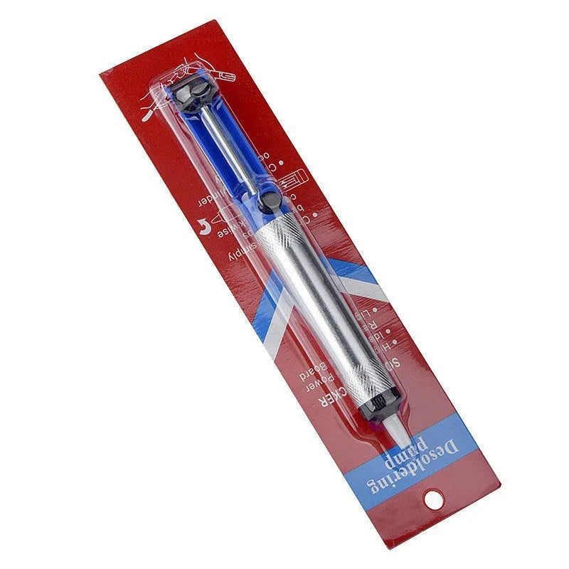 Manual tin sucker with ABS and aluminium body, blue finish, for solder removal during welding disassembly