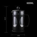 Household coffee press manual coffee pot with black high borosilicate glass carafe and 304 stainless steel filter
