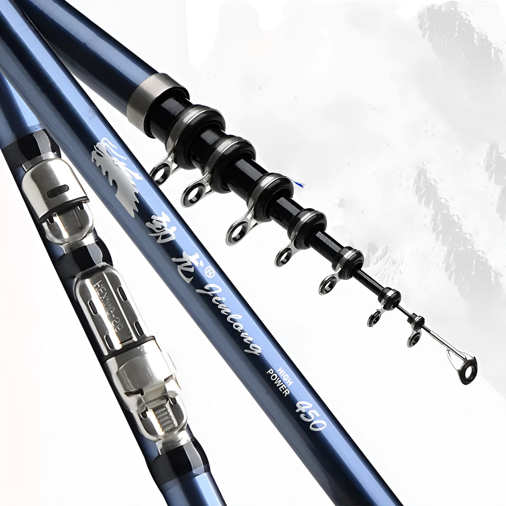 Blue full carbon rock fishing rod for sea fishing, single pole, hard action, six sections