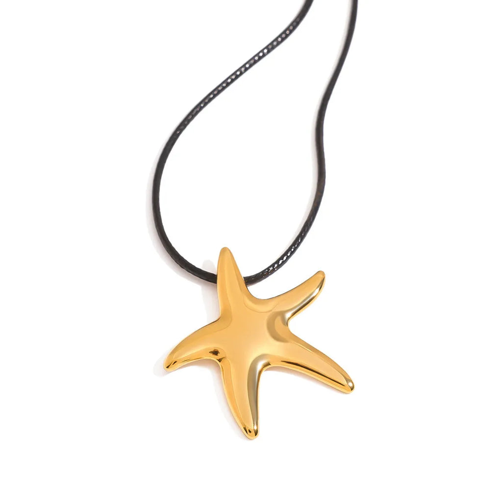 Women's titanium steel starfish pendant necklace on regular stainless steel chain, adjustable 41 to 50cm