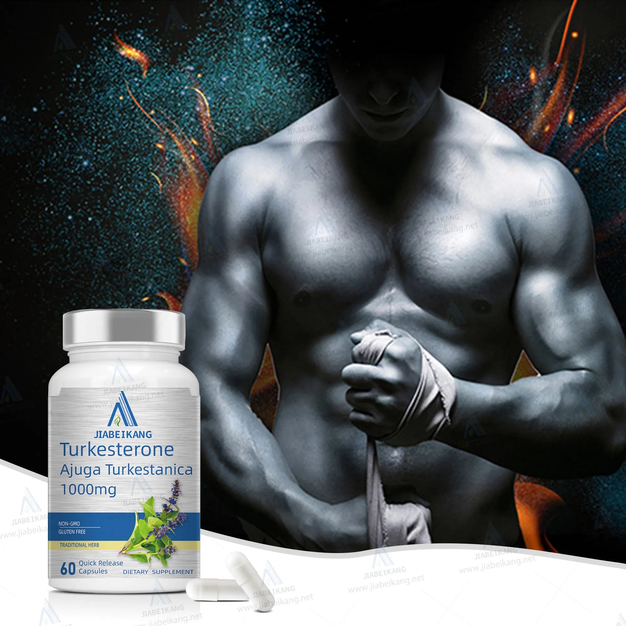 Turkesterone capsules bottle with Ajuga Turkestanica extract 60 capsules packaging