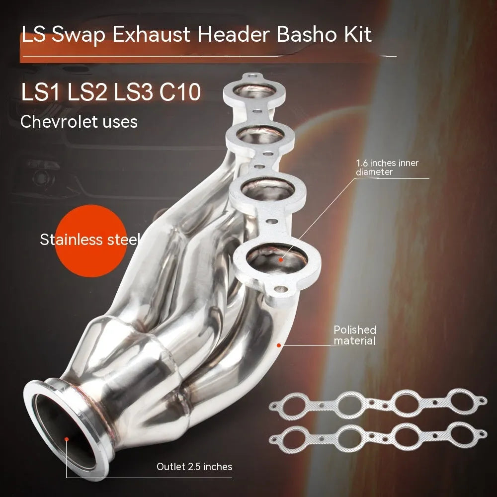 Silver 304 stainless steel exhaust manifold set for Chevrolet LS1 LS2 LS3 LS6 engines