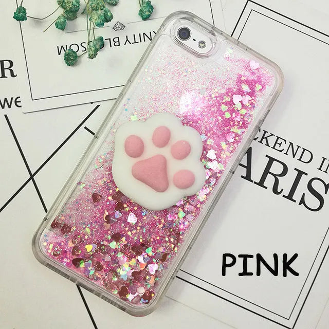 Pink liquid quicksand TPU phone case for Apple iPhone with cartoon animal pattern