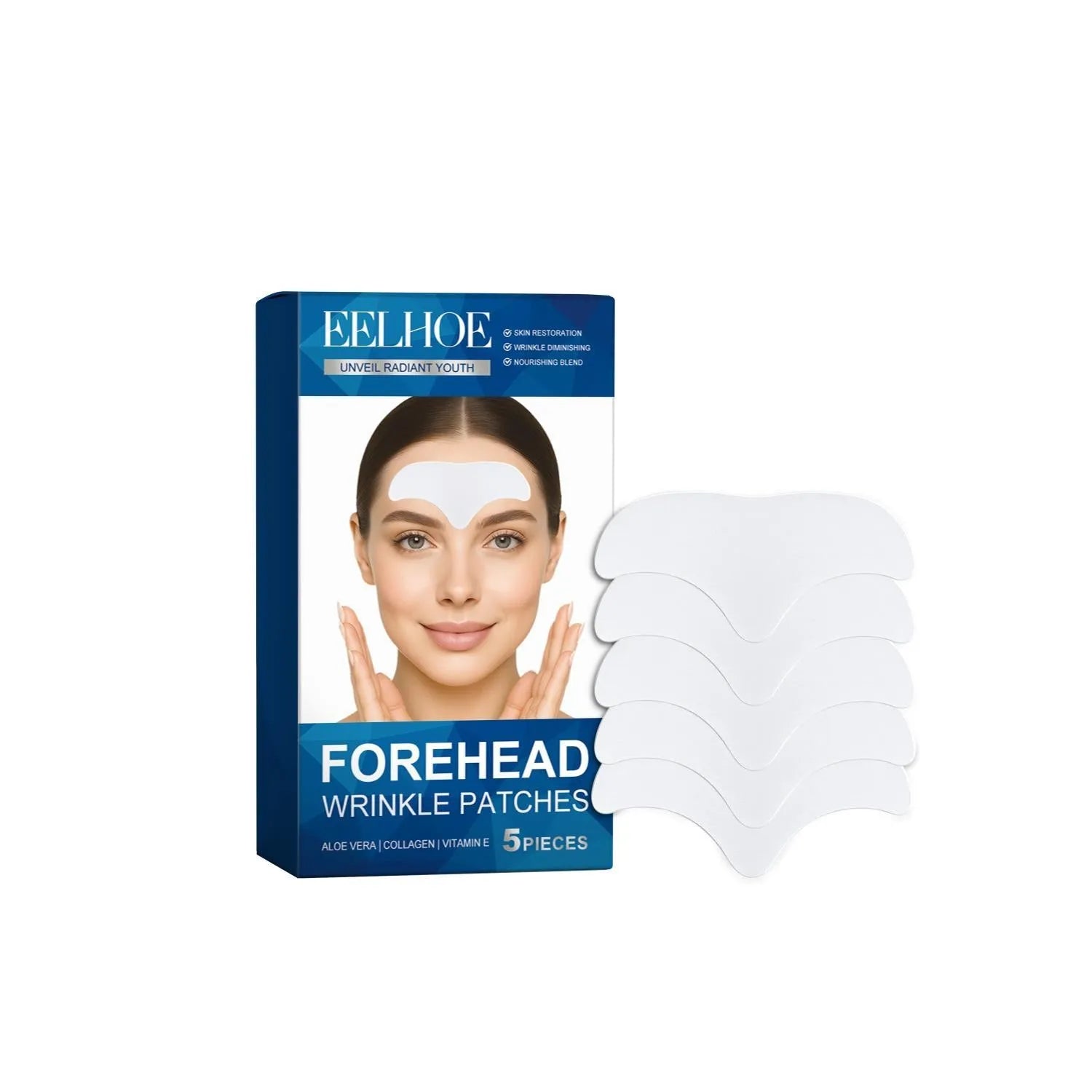 Pack of 5 disposable forehead moisturising patches for facial skincare