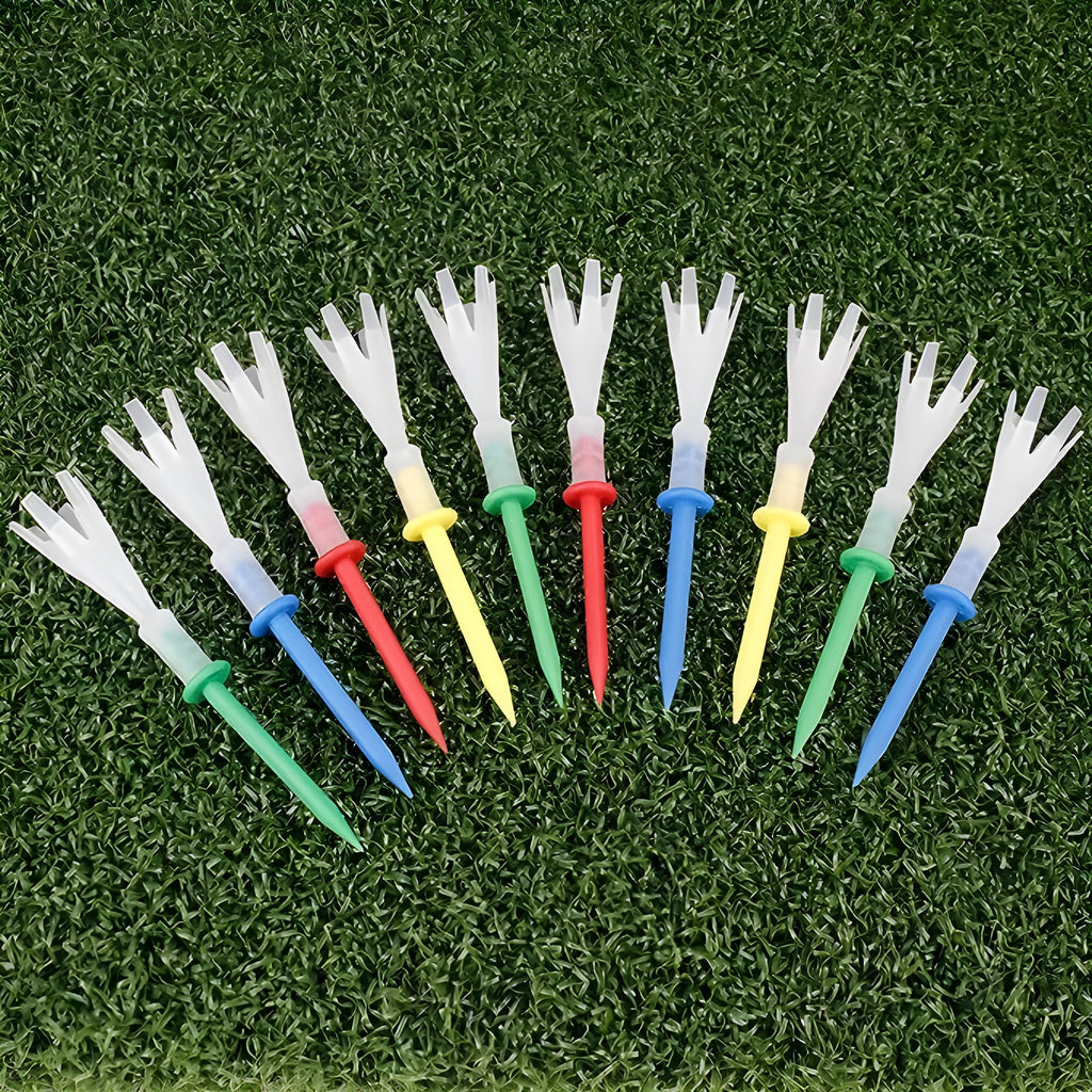 Plastic golf tee in mixed colour, 83mm and 70mm lengths, for golf training and fitness equipment.