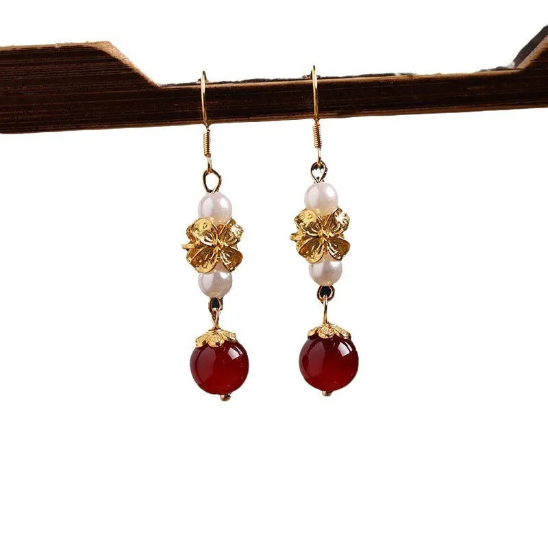 Geometric retro earrings with electroplated finish inspired by Han Cheongsam and vintage court styling