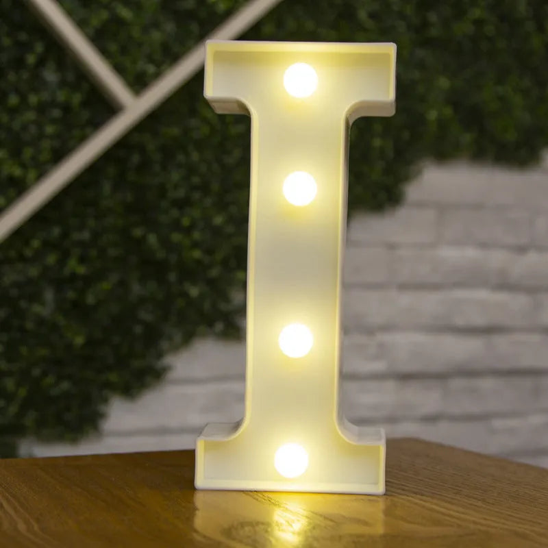 White plastic LED marquee letter sign with warm white glow, 22cm tall