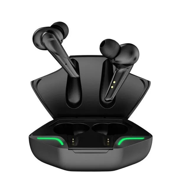Wireless Bluetooth in-ear sports earphones in N35 Black or W11 Black, showing earbuds and charging case.