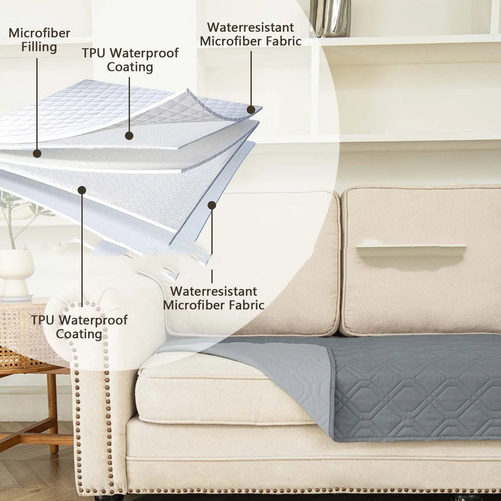 Double-sided waterproof dog sofa cushion in dark grey and light grey reversible colours