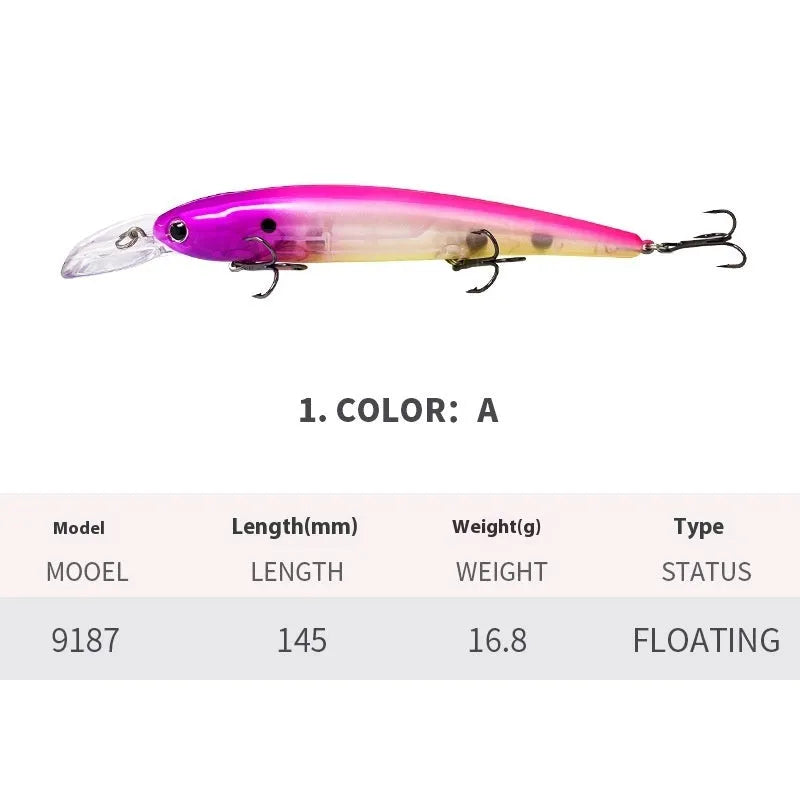 Deep diving long tongue plate floating minnow lure 145mm 16.8g in colour