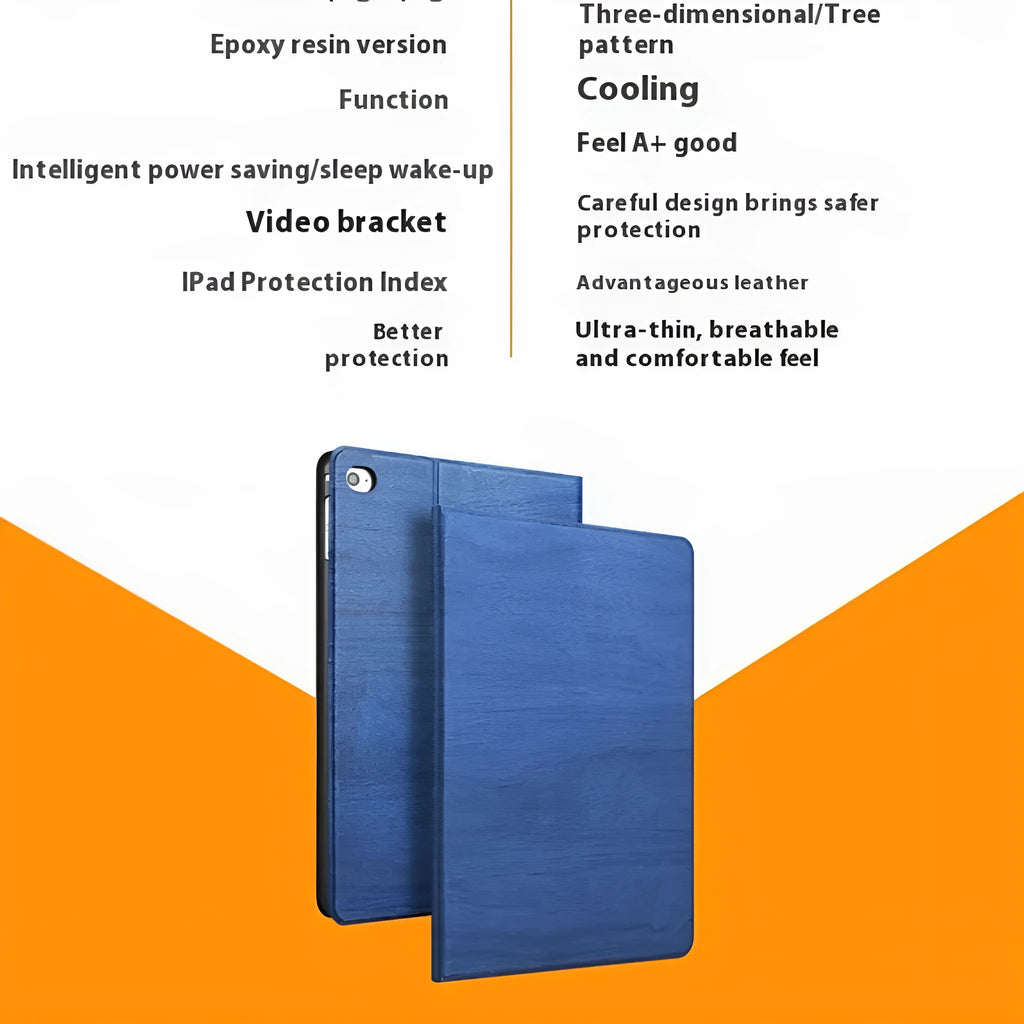 Imitation leather iPad protective case with bracket in black or sapphire blue for universal iPad models