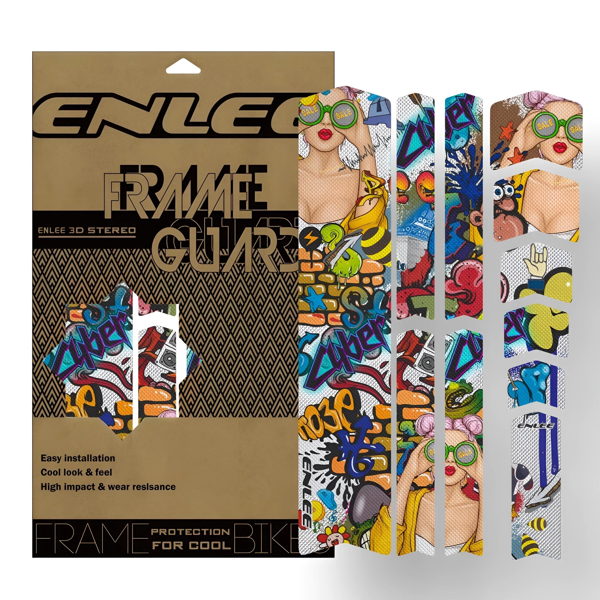 PVC frame colour changing film for mountain bike protection in caterpillar style pattern on black frame