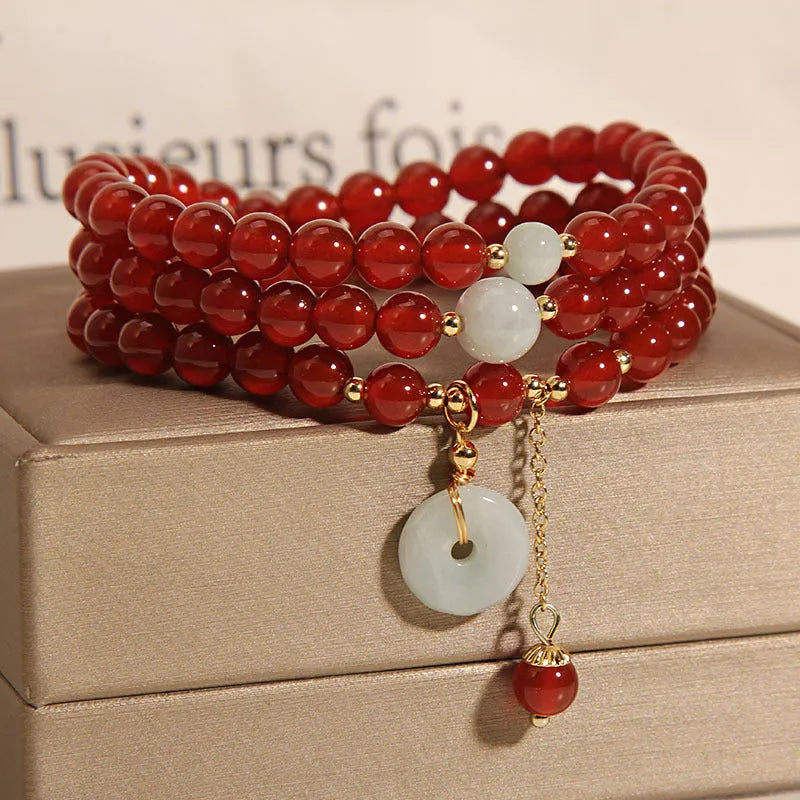 Red crystal multi-layer bracelet in retro ethnic style for women
