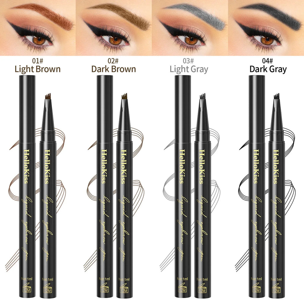 Hellokiss Four-fork Waterproof Ultra-fine Eyebrow Pencil in shades Light Brown, Dark Brown, Light Gray, Dark Gray