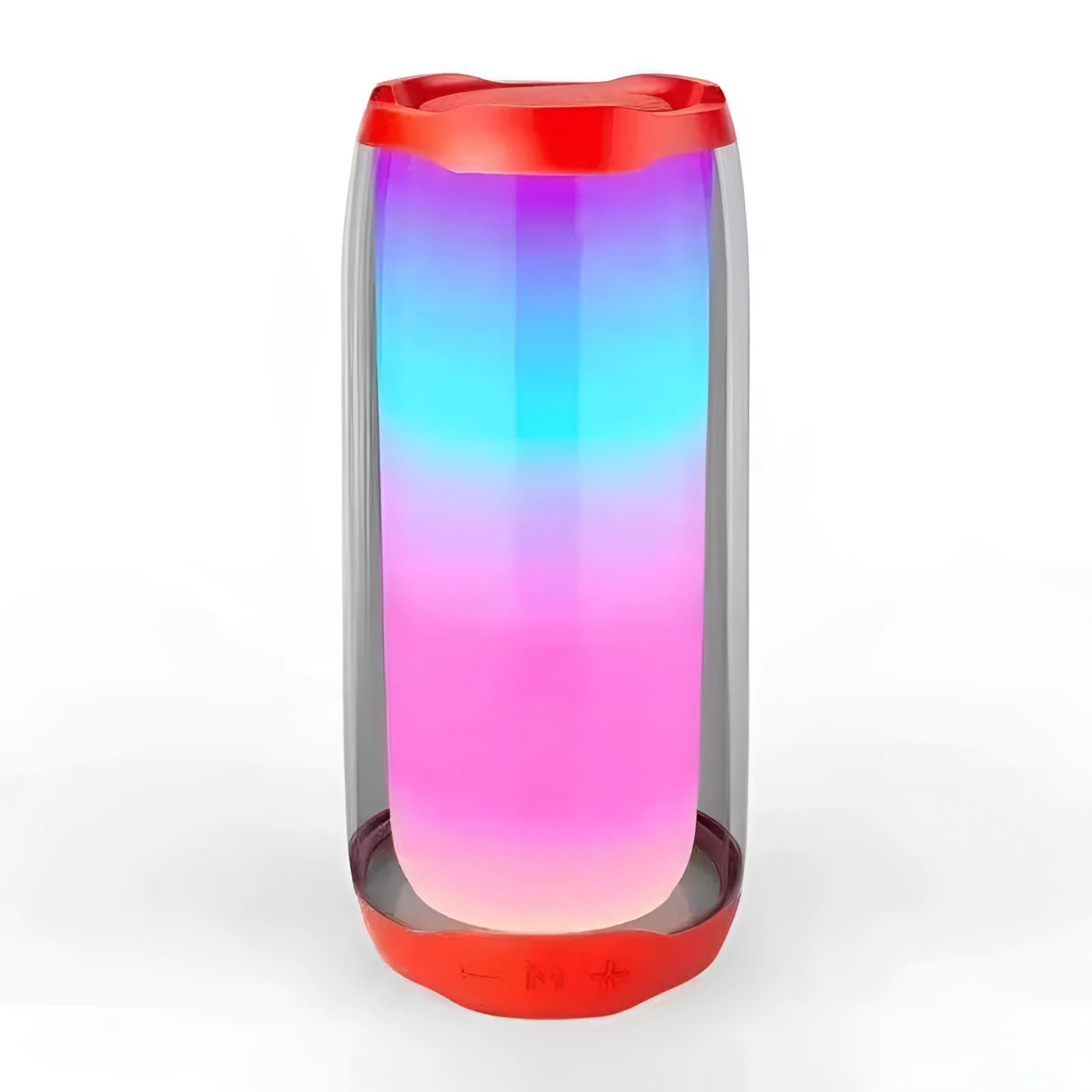 Bluetooth speaker with colourful light effects, subwoofer, and plastic shell, 96x96x210mm