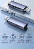 Multi-function aluminium alloy card reader with SD TF Type-C slots and USB 3.0 cable