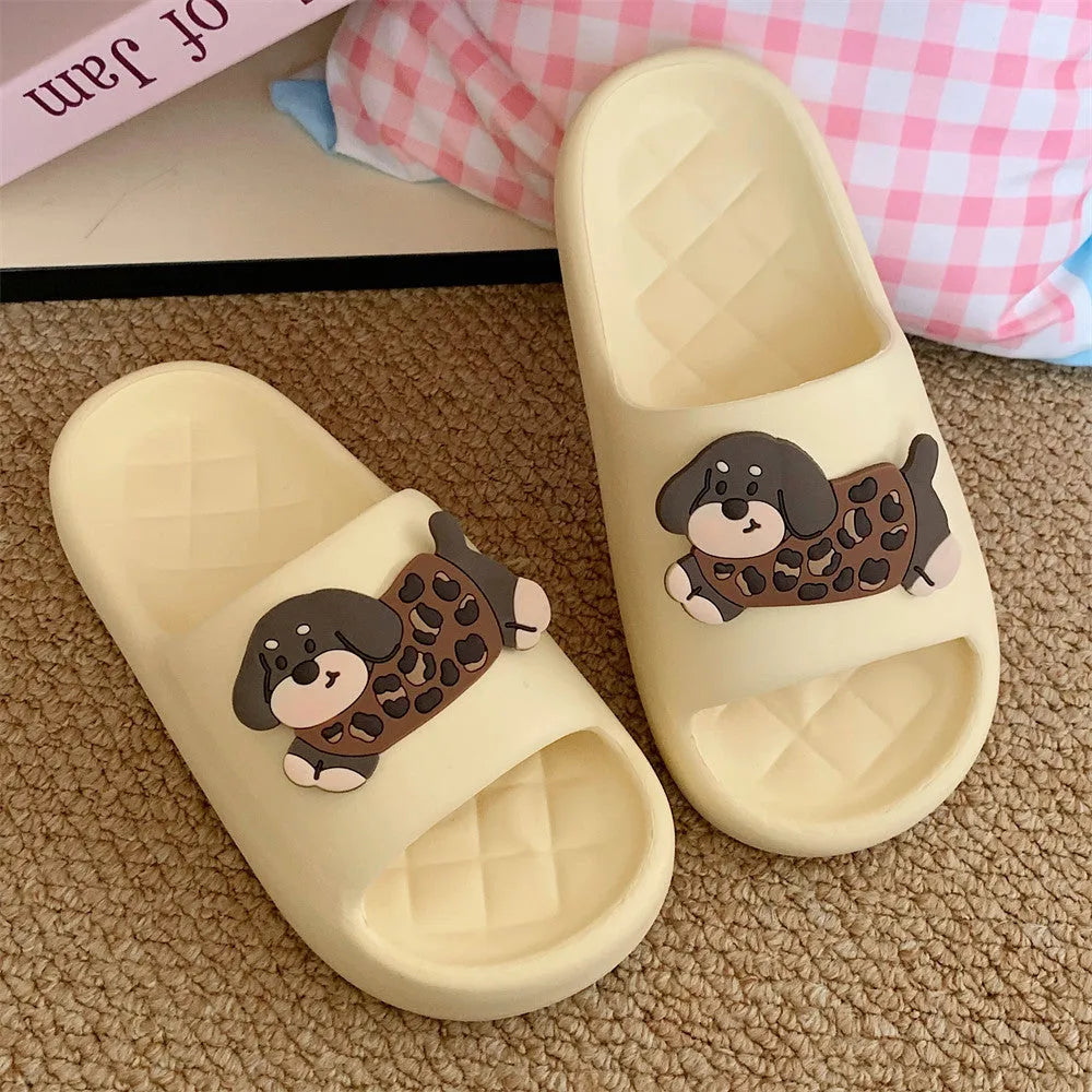 Pair of thick sole EVA flip flops in couple design for indoor outdoor leisure use