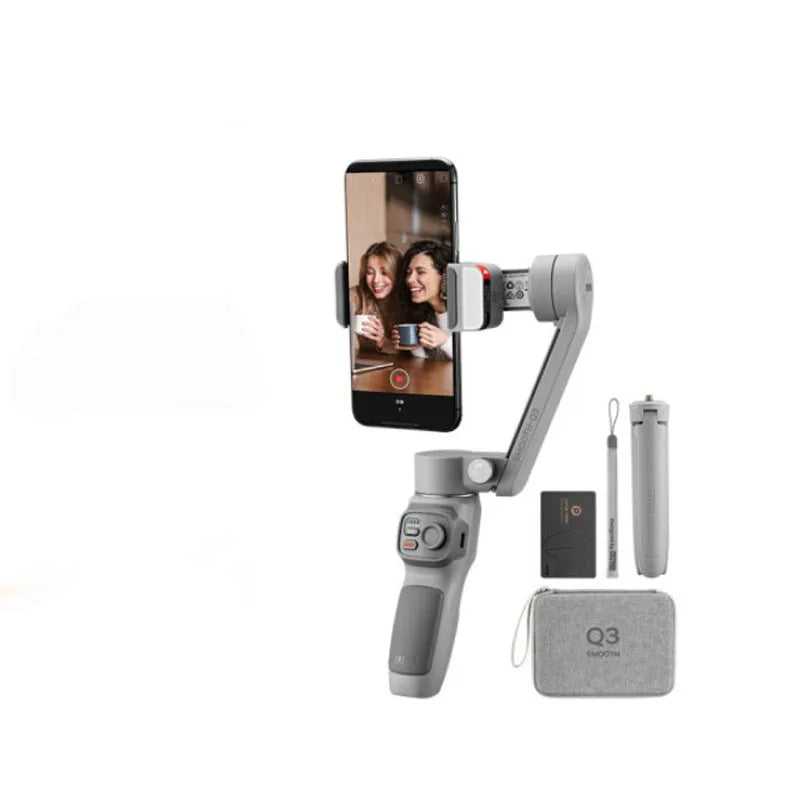 Zhiyun SMOOTH Q3 alloy smartphone gimbal with tripod and USB cable on white background