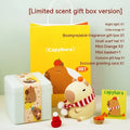 Cute brown Capybara silicone night lamp with soft glow on a bedside table.