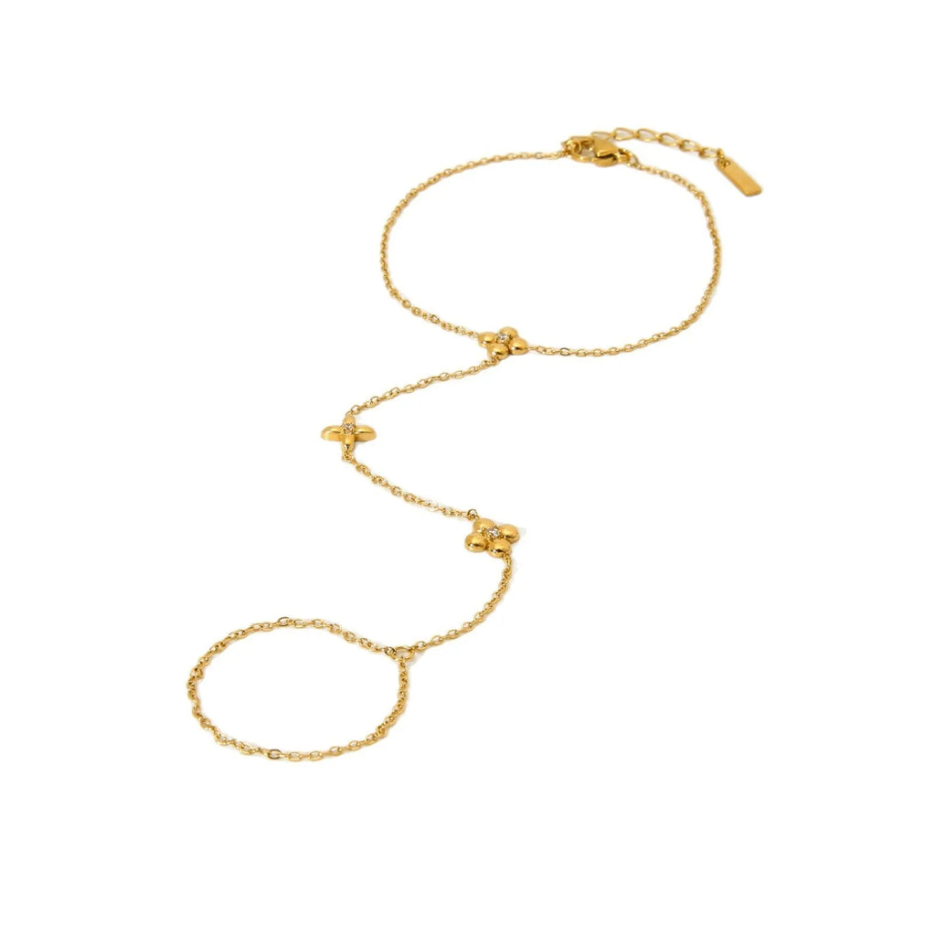 Women's stainless steel bracelet with geometric floral and eight-pointed star design in gold colour