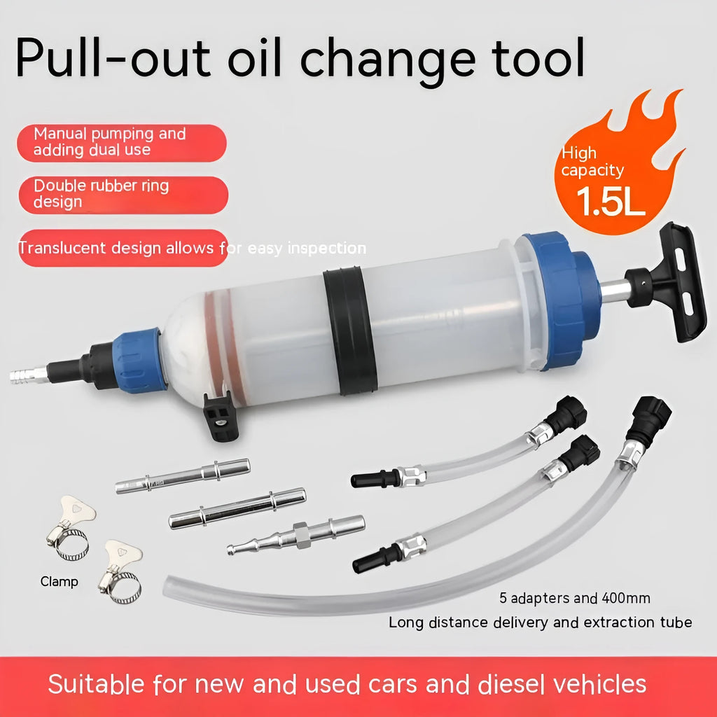 Manual oil suction and injection pump with polypropylene barrel in three capacity sizes