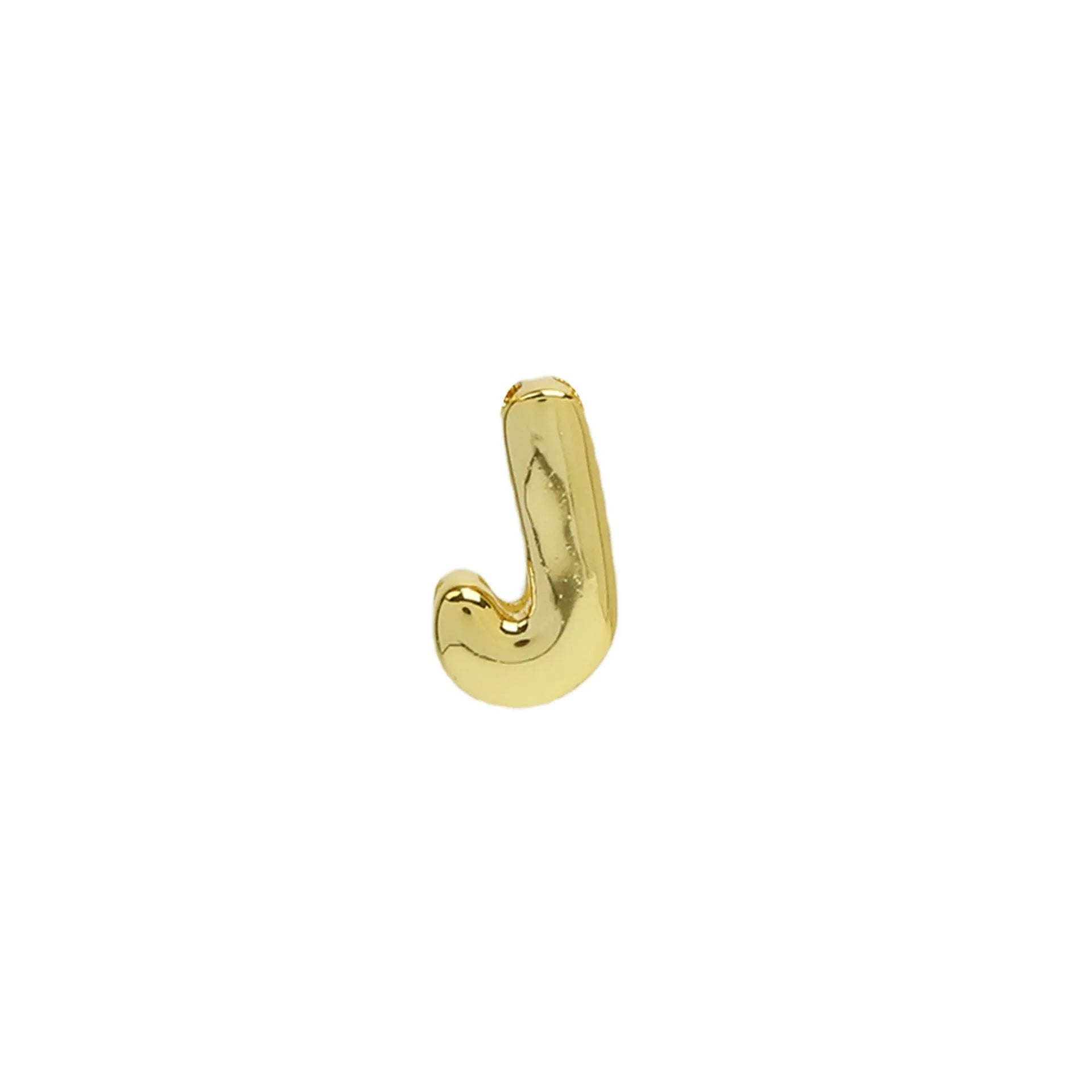 18k brass smooth surface bubble DIY letter bracelet with gold electroplated finish and letter pendant on white background