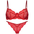 Women's black French bra bikini set with fixed double shoulder straps on size chart