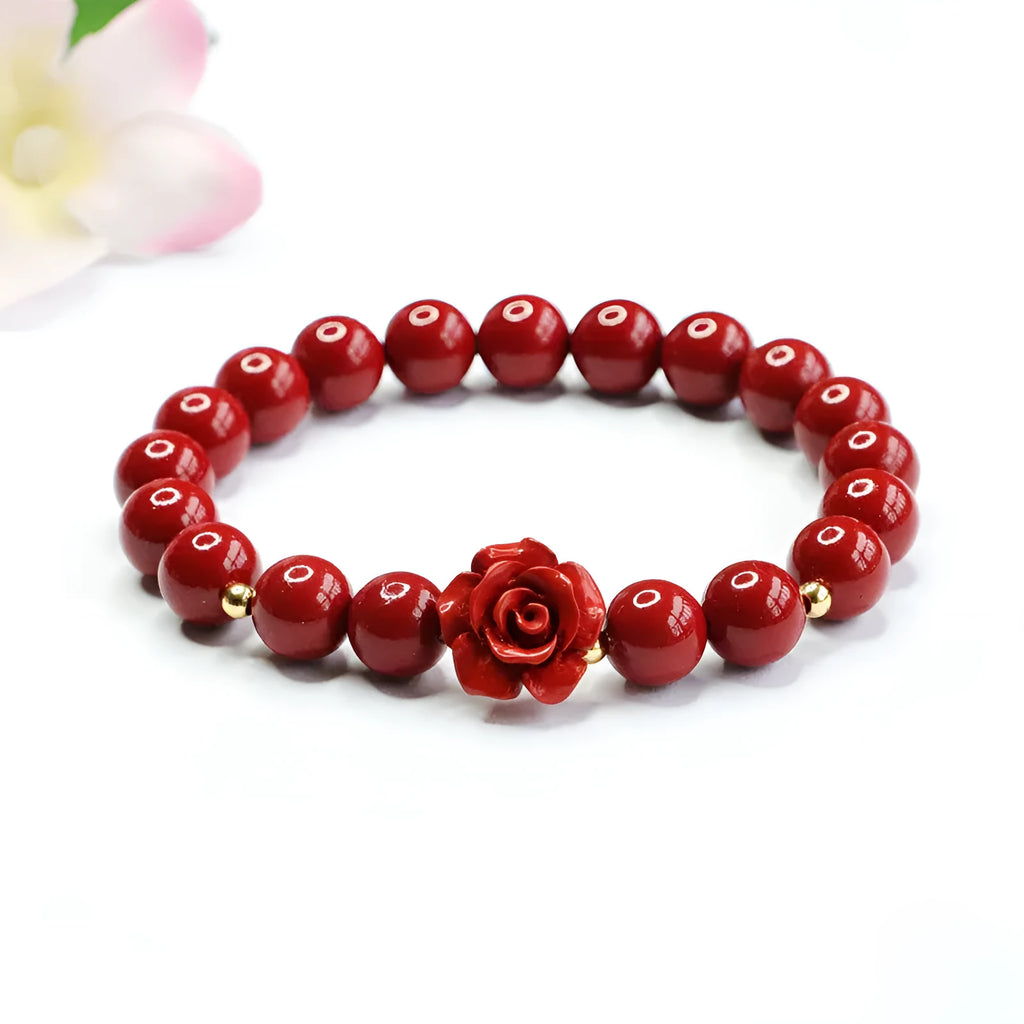 Purple gold sand rose bracelet made from natural cinnabar with 8mm beads.