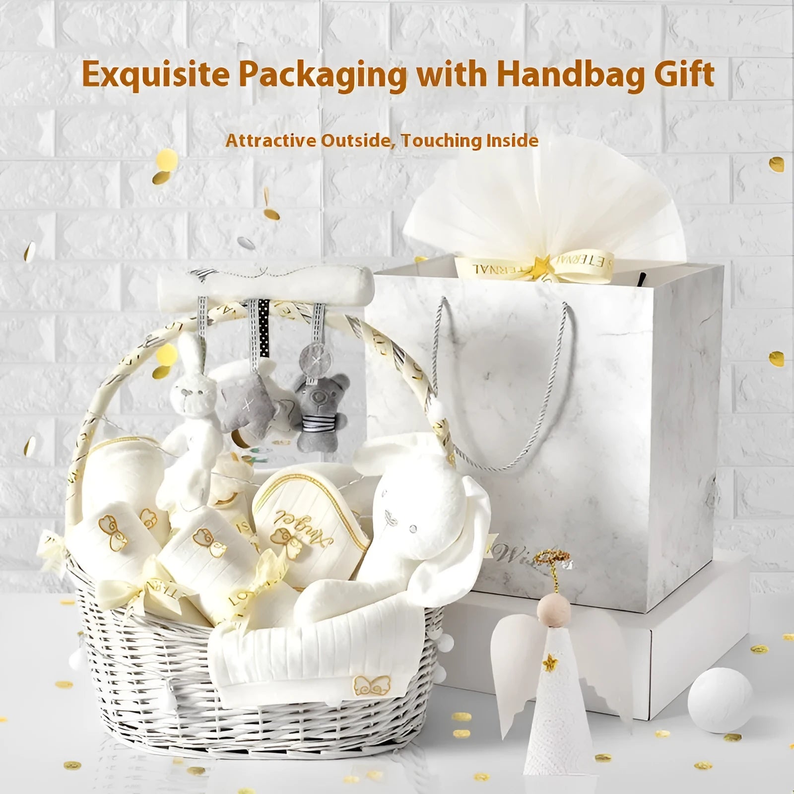 Cotton newborn gift box suit with long sleeve cardigan, soothing rabbit bed bell, and 18-23 pieces for 0-12 months babies