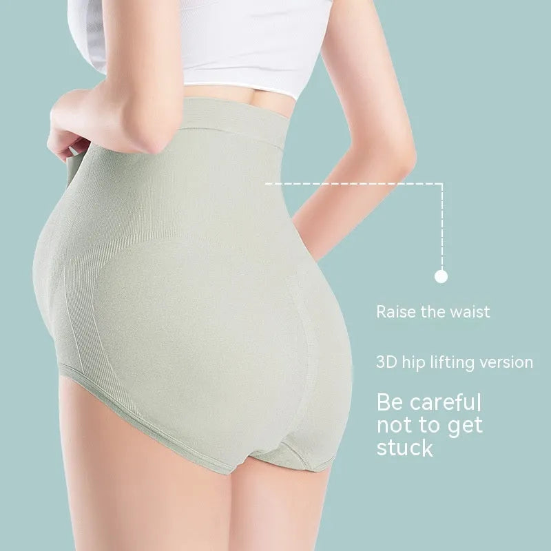 Thin breathable seamless maternity underwear with high-waist belly support in Cameo Brown colour on a female mannequin