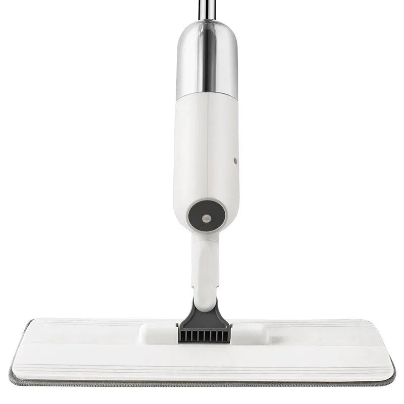 Flat squeeze mop with bucket showing 360-degree rotating head and stainless steel mop bar
