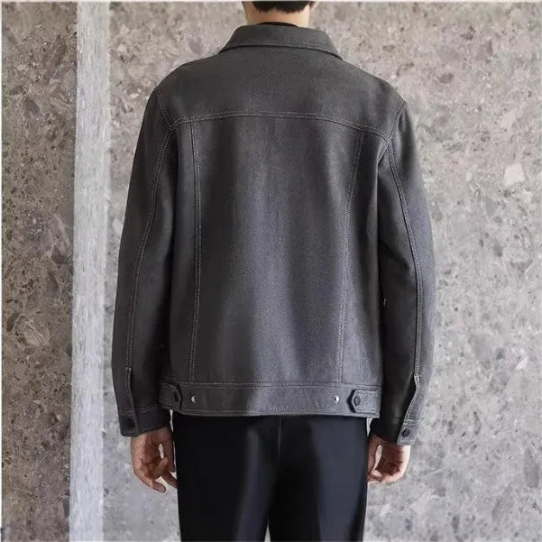 Men's polo collar loose short work shirt in black, gray, khaki with size stick pocket