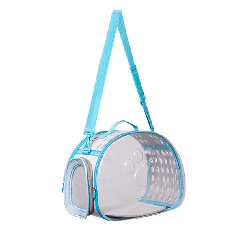 Transparent hard-shell EVA cat backpack carrier in grass green colour.
