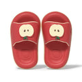 Cute cartoon flip flops for men and women in red, blue, cyan, pink made from EVA material, side view