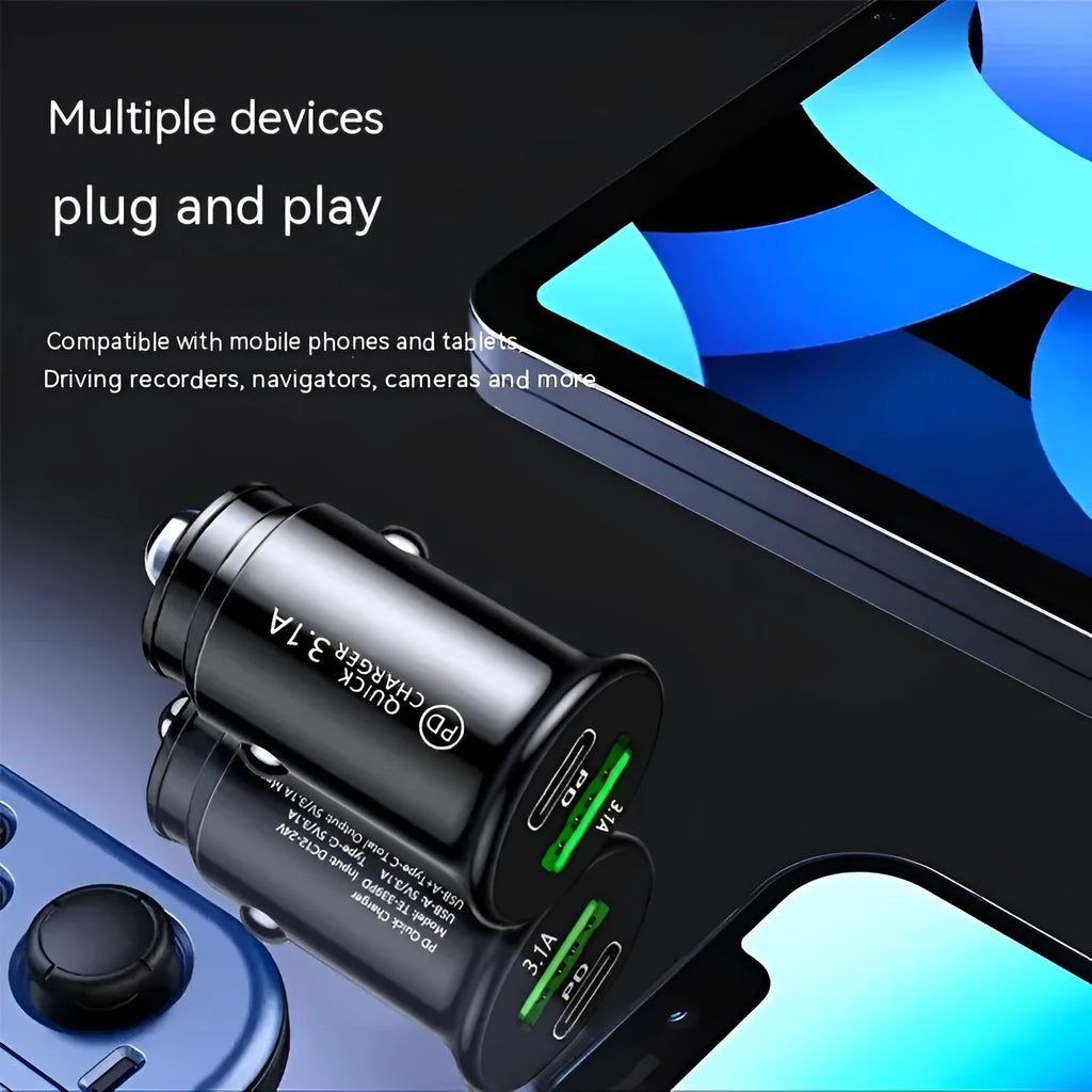 Dual port car charger converter with USB ports in black bare metal finish