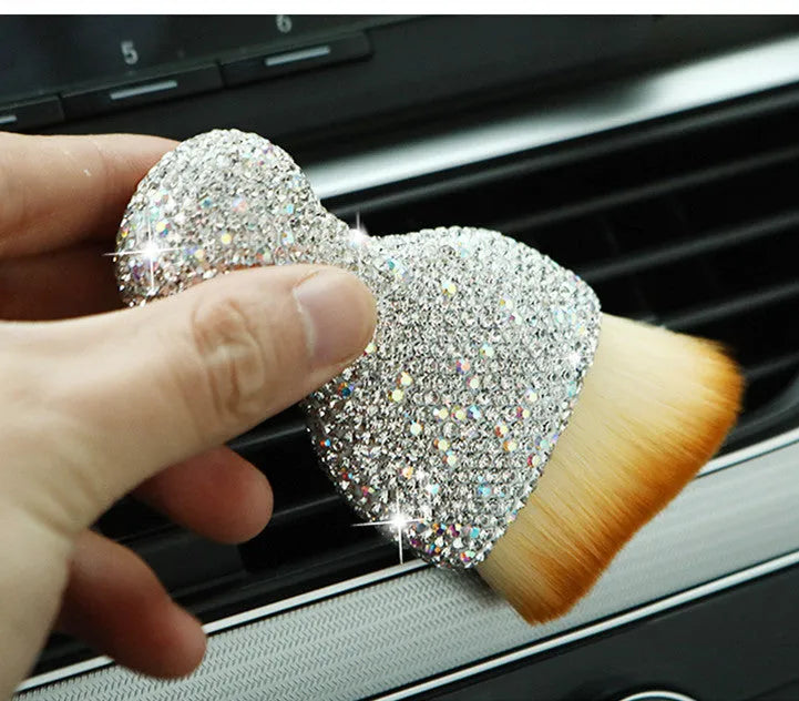 Car interior cleaning brush with PVC bristles in white, pink, and black colour options