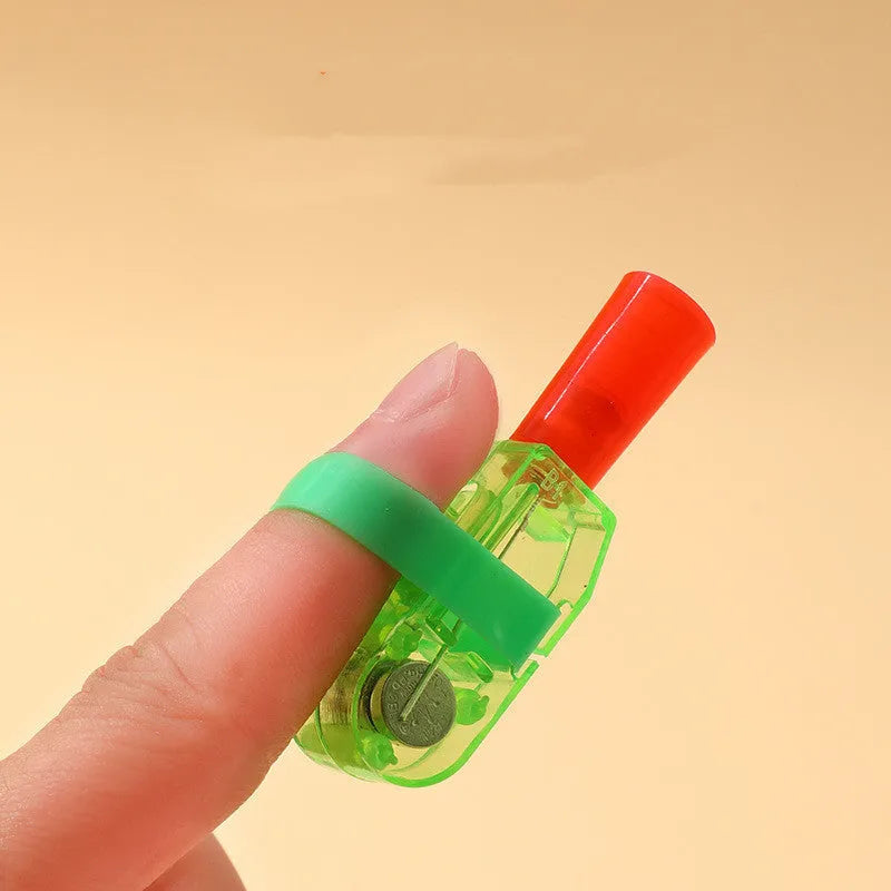 Pack of 10 plastic cartoon finger projection lamps in mixed hair colours on white background