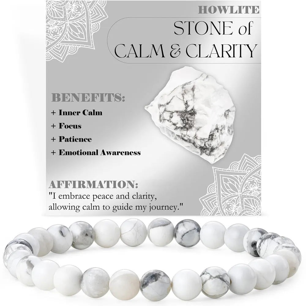 Handmade geometric agate stone bracelet with 6mm beads in African pine colour on a white background.