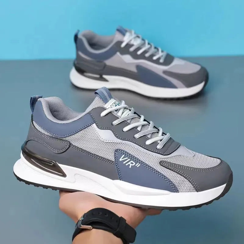 Men's colour block mesh sports shoes with lace-up closure and injection moulded soles