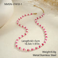 Sweet resin beaded necklace for women with geometric pendant, stainless steel chain, pink beads