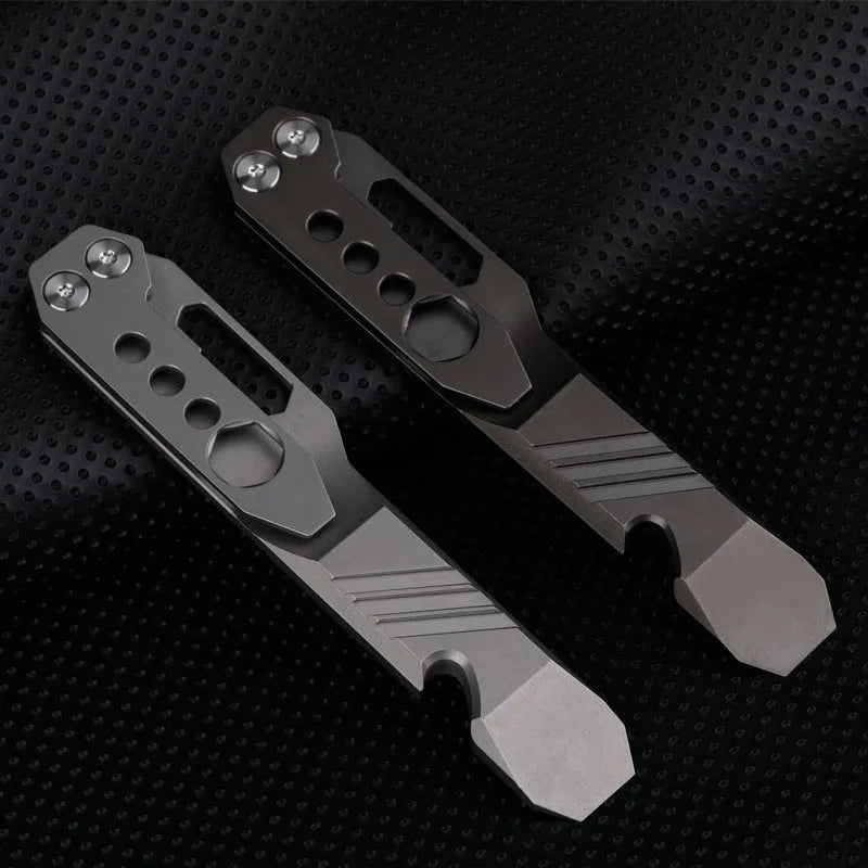 Titanium alloy multi-function crowbar tool with bottle opener in gun grey or stone wash finish