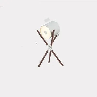 Modern wooden floor lamp with three fork design and white acrylic shade