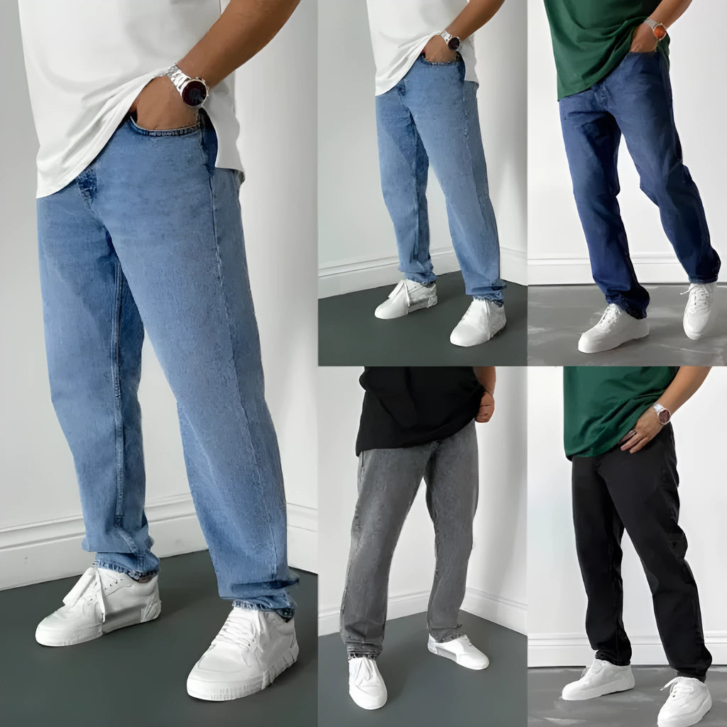 Men's cotton cowboy trousers, slightly flared, water-washed finish, available in dark blue