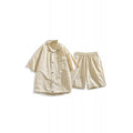 Men's loose casual shirt and shorts two-piece set in dark gray, light breathable nylon blend
