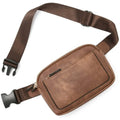 Women's PU leather chest bag in black colour, worn as a crossbody bag with adjustable strap