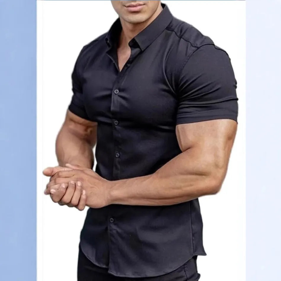 Men's short sleeve printed casual shirt with cardigan collar in multiple colour options