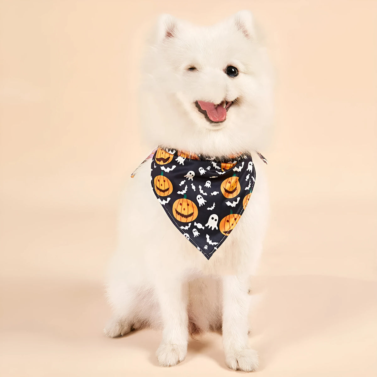 Halloween double-sided pet saliva towel in milk silk with printed pattern, available in S and M sizes