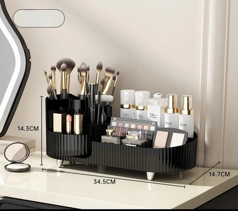 Rotating cosmetics storage box organiser for make-up brushes and lipsticks in modern simple style